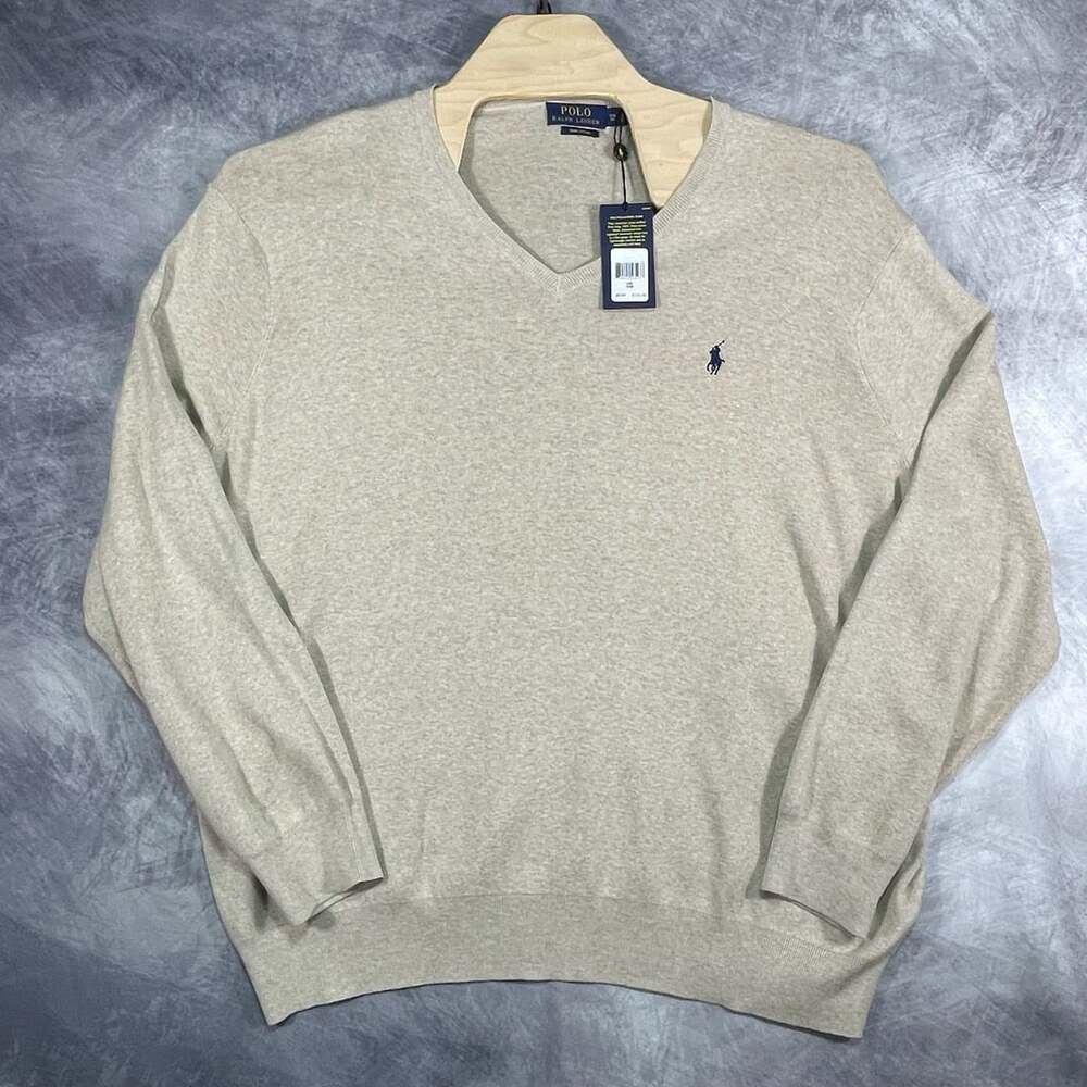 Polo Ralph Lauren V-Neck Sweater Size 3XB Big Pima Cotton Tan NWT